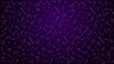 abstract medical purple background with flat icons symbols. loop animation healthcare technology.