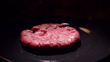 raw hamburger patty on a plate