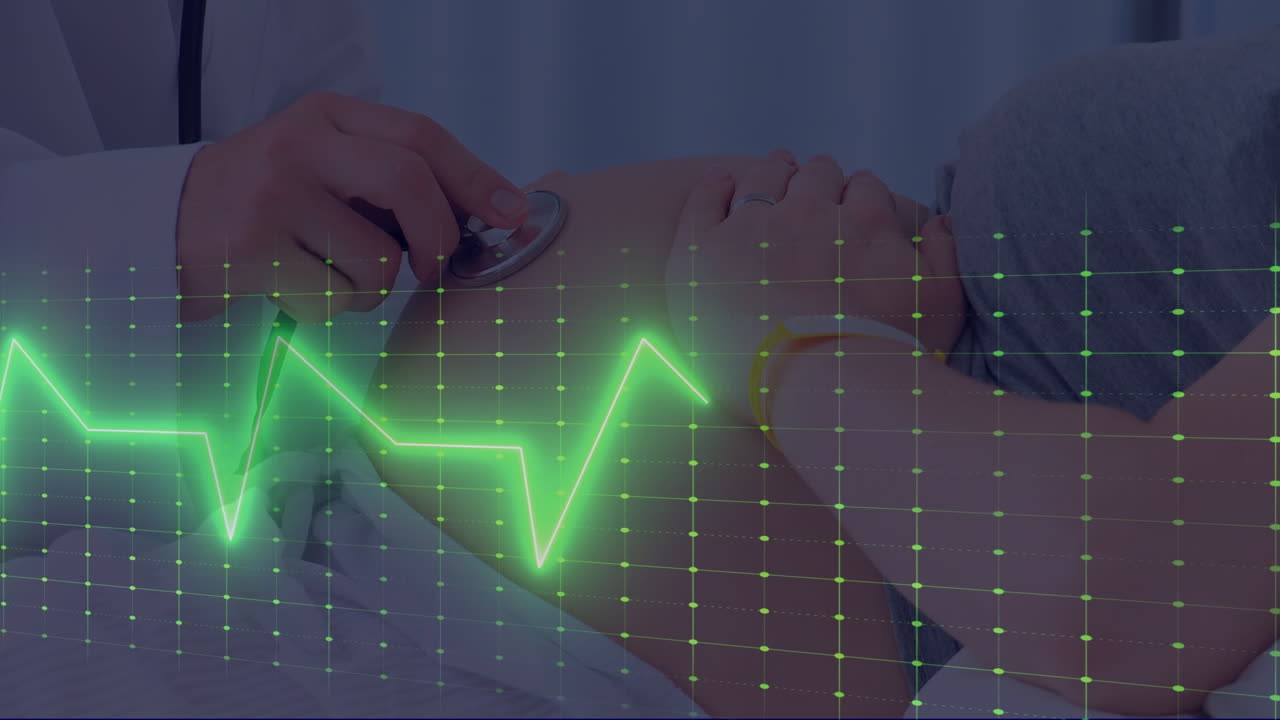 анимация линии жизни над белым врачом с беременной пациентом