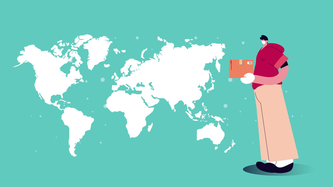 지구 행성 애니메이션을 가진 배달 서비스 노동자