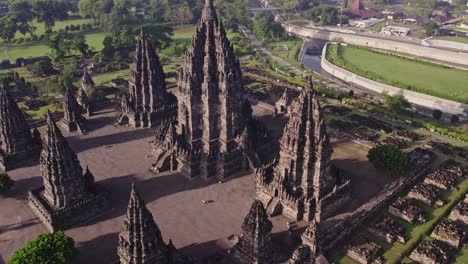 famous tourist destination prambanan hindu temple in indonesia, aerial