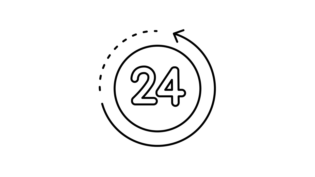 Animated 24 Hours Service Icon with Rotating Arrow