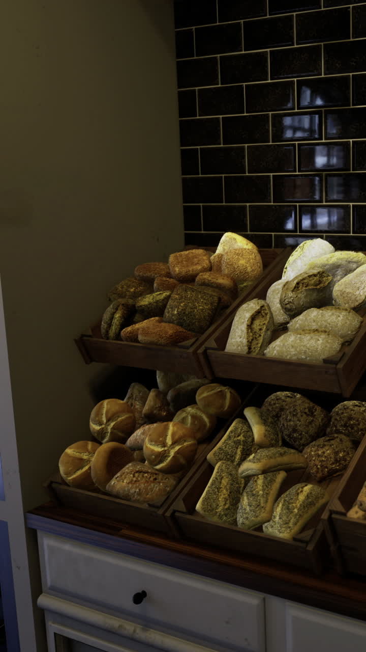 Freshly baked bread selection in a cozy bakery showcasing artisan loaves