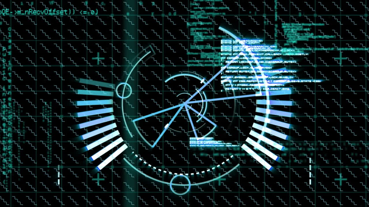 검은색 배경에 데이터 처리를 통해 레이더의 애니메이션