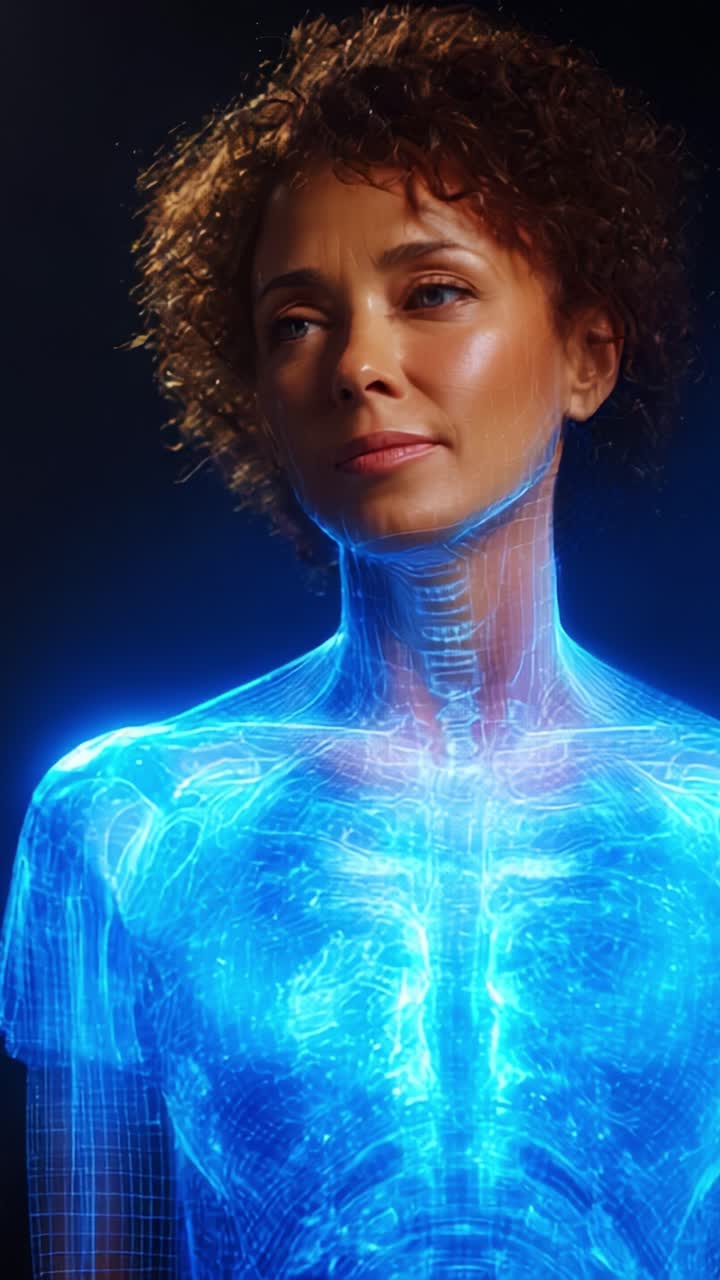 A Futuristic Visualization of Human Anatomy with a Digital Blueprint Illuminating the Body Structure and Natural Features in a Surrealistic Representation