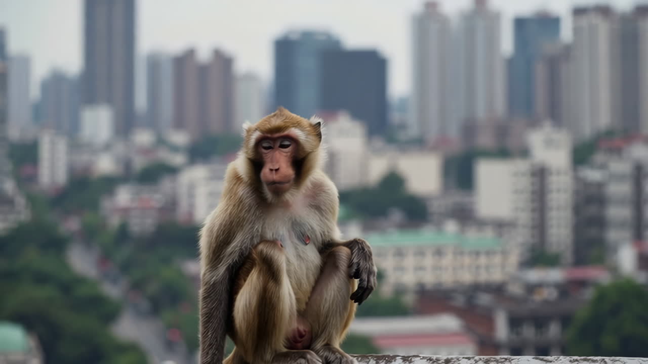 Monkey on a City Rooftop
