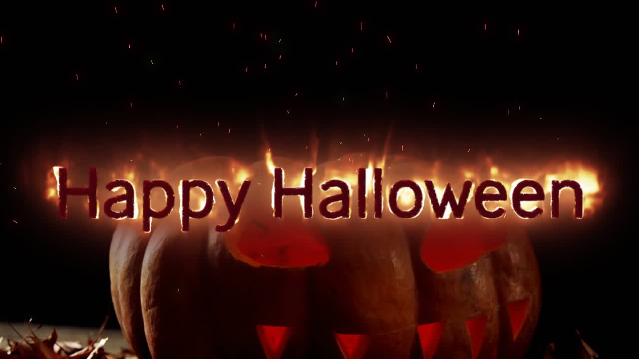 검은 바탕에 불꽃에 행복한 할로윈