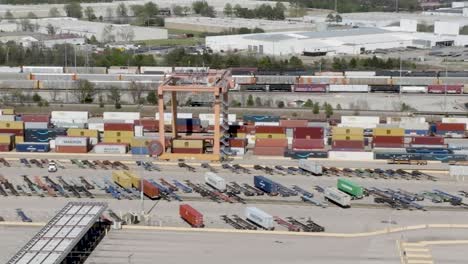 bnsf shipping yard in memphis, tennessee with drone video wide shot moving left to right