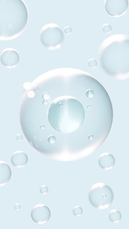 vertical abstract background with transparent spherical bubbles and dna strands. 3d animation