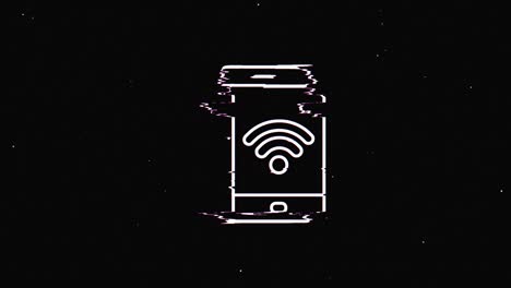 línea wifi hud símbolo holográfico en pantalla de televisión digital vieja animación de glitch de bucle sin costuras. corazones. retro dinámico y alegre. imágenes de video coloridas y vintage.
