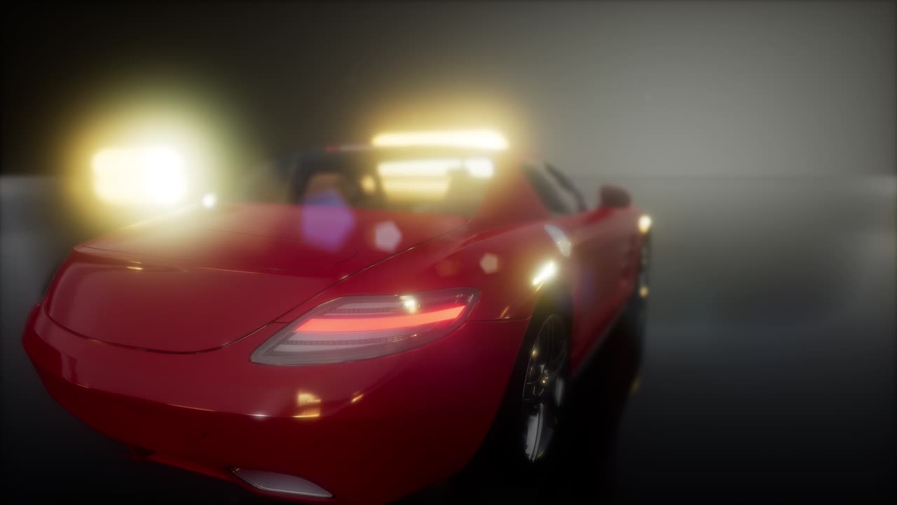 밝은 조명을 가진 어두운 스튜디오에서 럭셔리 스포츠 자동차