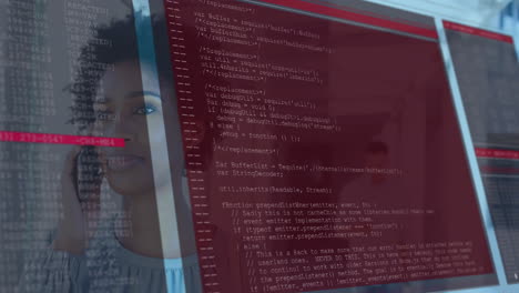 looking at animation on computer screen, woman analyzing programming code in school