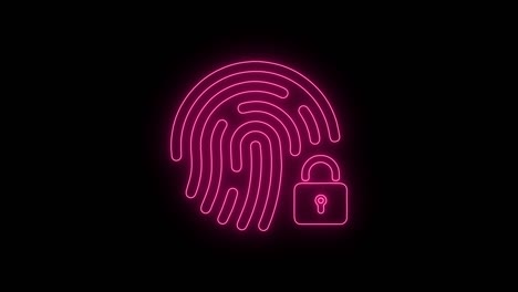 fingerprint with lock neon line icon isolated on purple background. id app icon. identification sign. touch id. motion graphic animation.