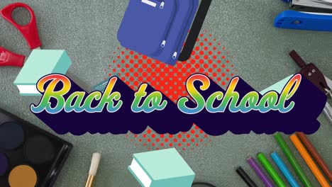 animation of back to school text over desk