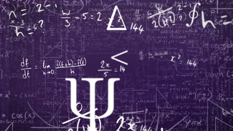 Animation of math formulas on violet background