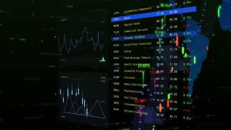 animation of world map and financial data processing