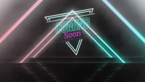 animation of shapes moving over coming soon text on black background