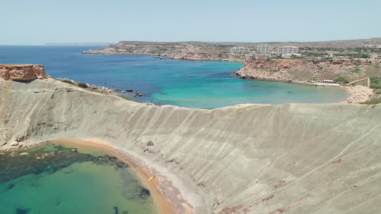 Rocky ridge on arid island in Mediterranean Sea. Malta coast stunning landscape
