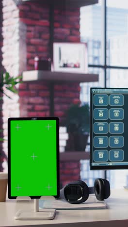vertical video freelancer interacting with smart ai virtual assistant next to mockup screen