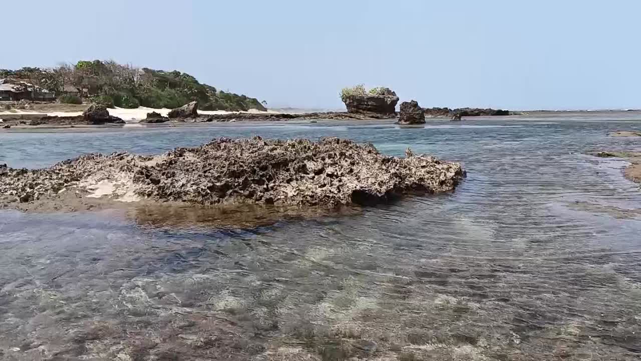 Serene Beach Scene with Rocks and Clear Water