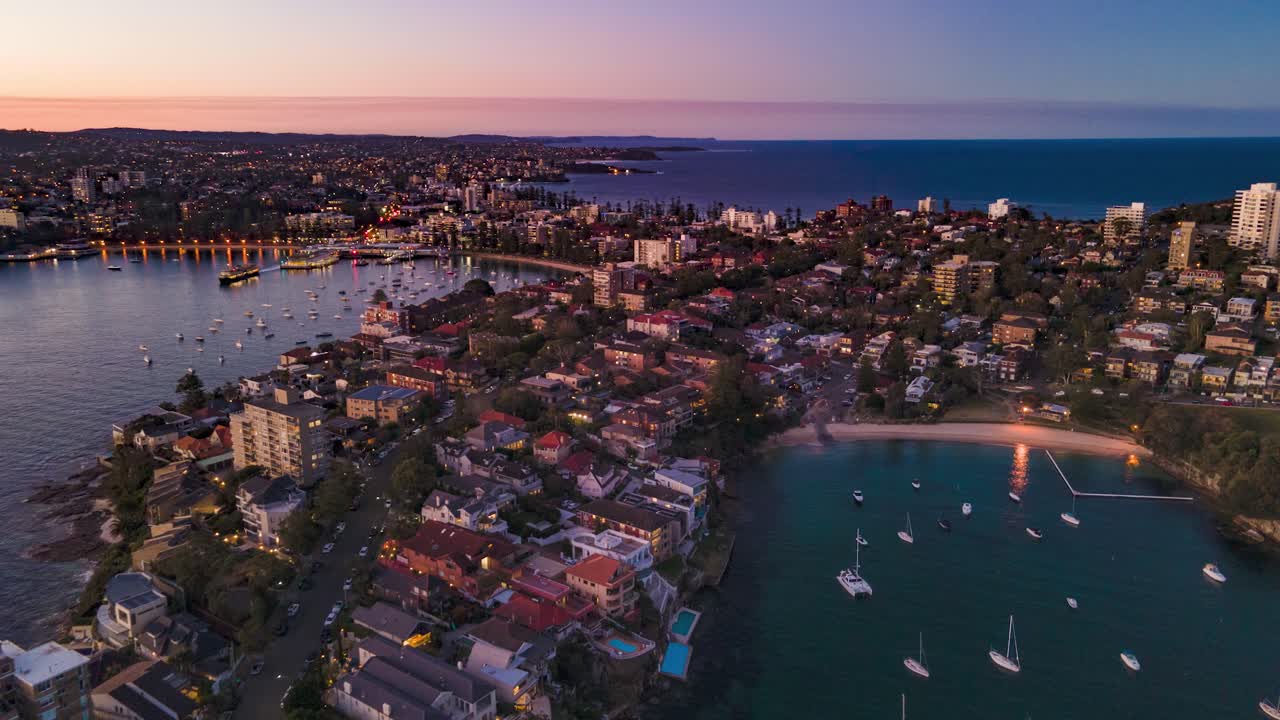 Aerial Sydney Harbour Sunset Hyperlapse, Manly Wharf