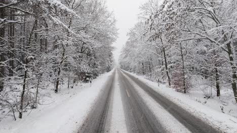 aerial view of a snowy road in northern germany