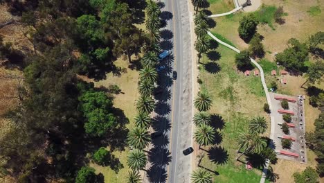 panning aerial shot of downtown los angeles, california with a view of the skyline starting in elysian park