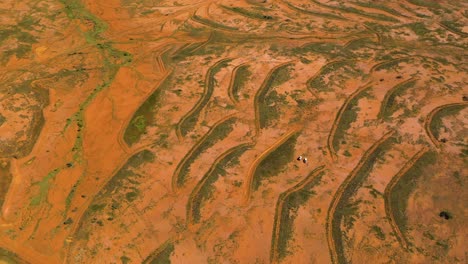 aerial of farm in outback desert landscape earthworks growth