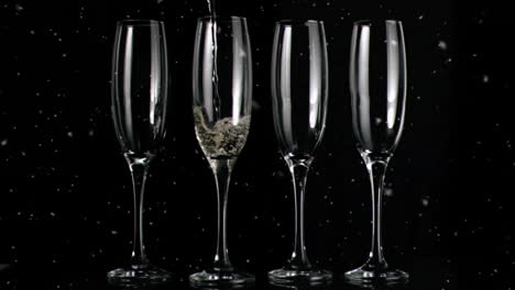 pouring champagne into glass, festive celebration animation over black background