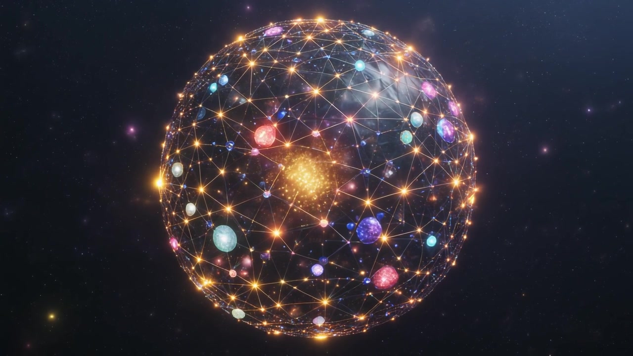 Rete Globale Digitale con Nodi Luminosi e Linee Interconnesse nello Spazio