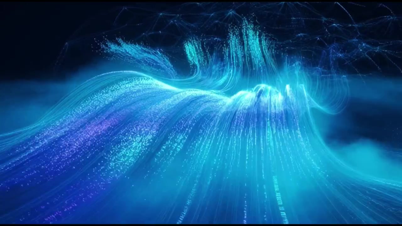 Abstract Digital Data Stream Flowing in Blue Light
