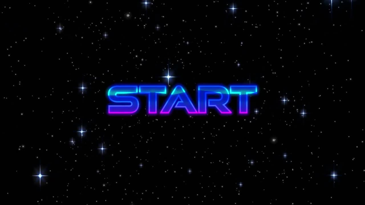 animación digital del texto de inicio contra estrellas brillantes en fondo negro