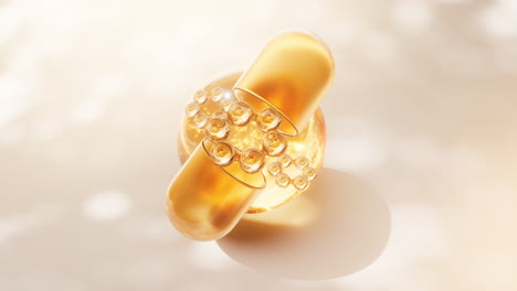 cápsula dorada con concepto biológico, renderización en 3d.