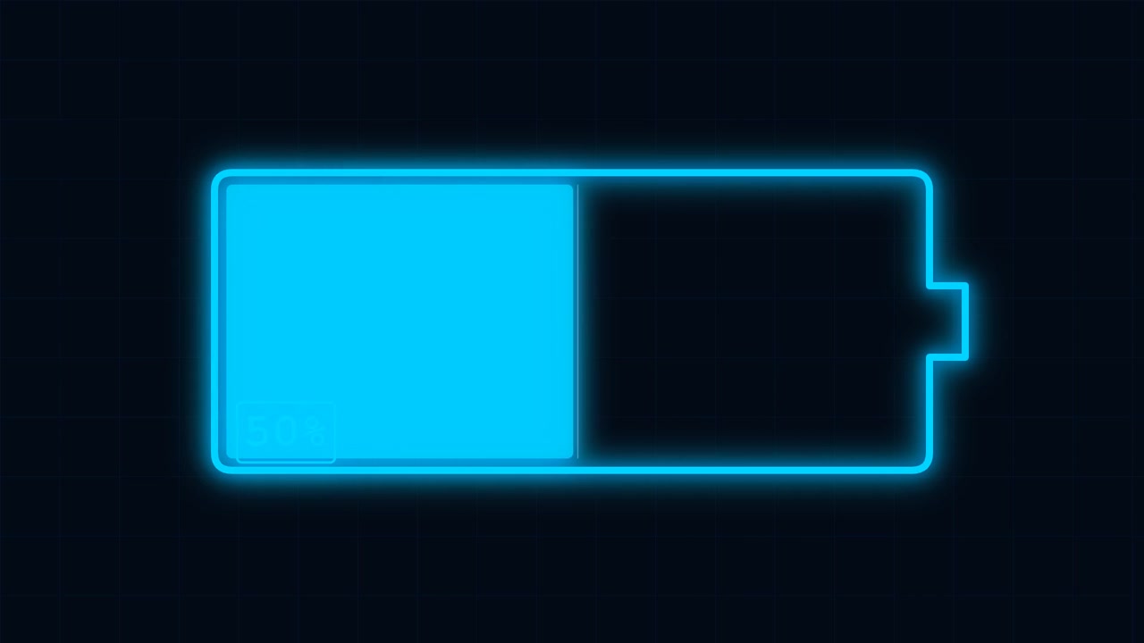 Indicador de progreso de carga de batería azul neón