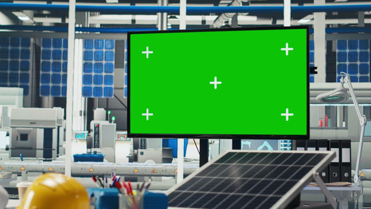 Isolated Screen Display Overseeing Solar Panels Plant