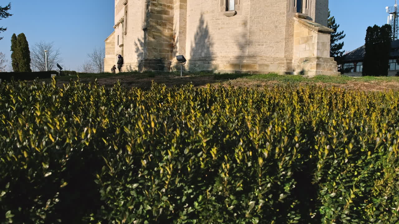 View of the Cetatuia Monastery in Iasi, Romania. Main church, inner court with greenery