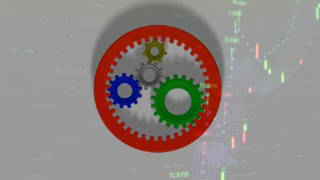 Animation-Rotierender-Zahnräder-über-Diagrammen-Auf-Grauem-Hintergrund