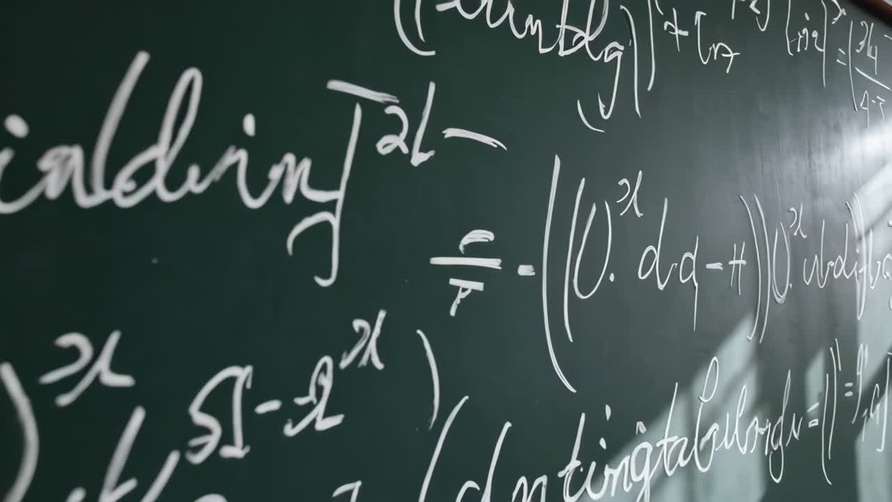 초록색 칠판에 있는 수학 방정식