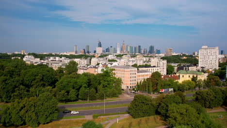 aerial push in view reveals breathtaking cityscape skyline panorama