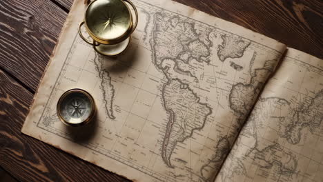 vintage world map and compasses