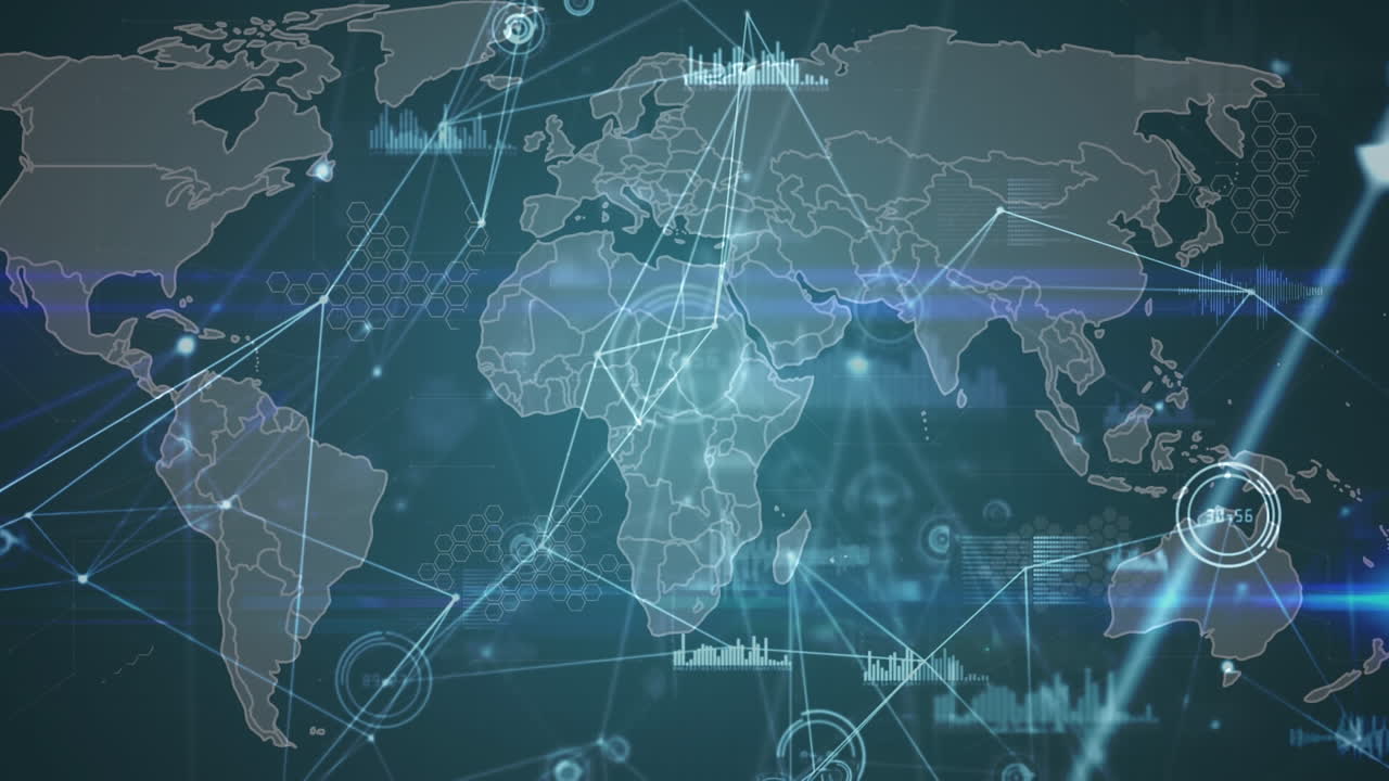 animación de la red de conexiones y el mapa del mundo sobre fondo negro