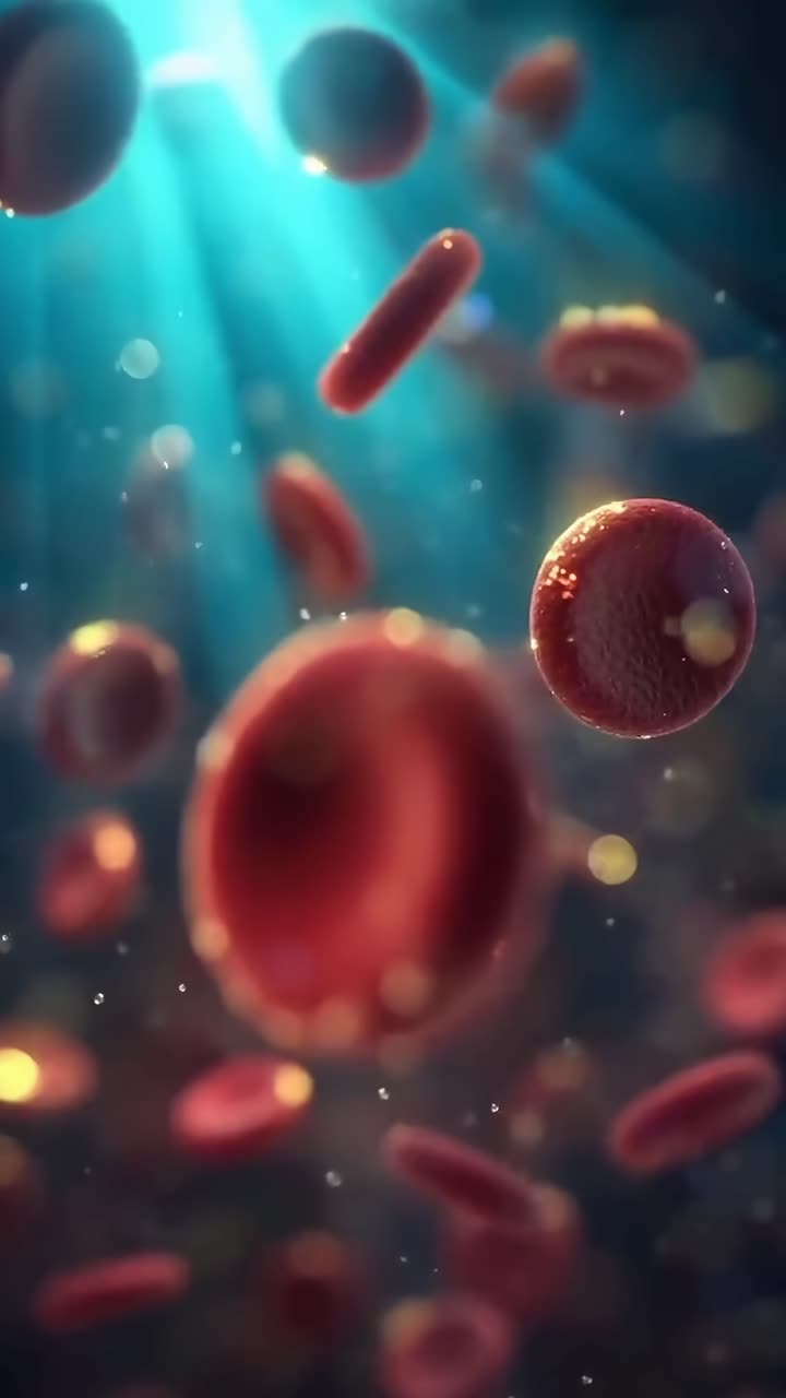 Close-up video of red blood cells in motion, with a dynamic, immersive angle and soft focus
