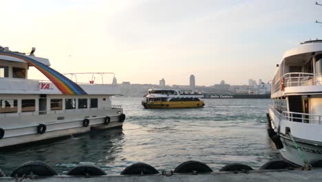 istanbul ferry boats at sunset