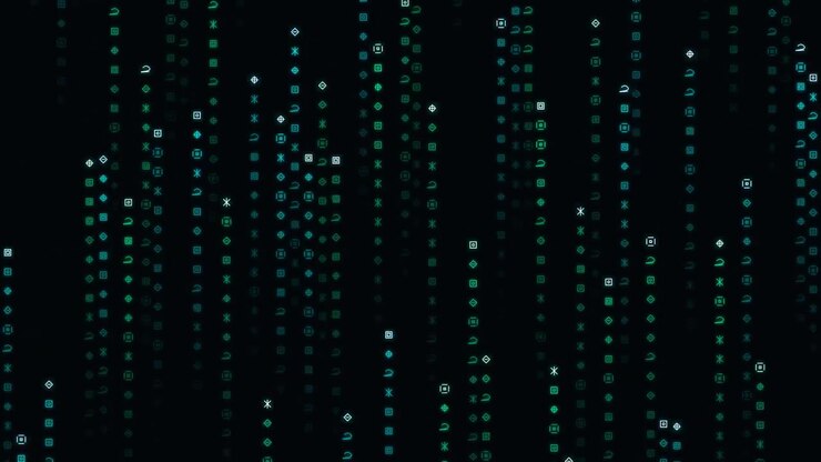Digital Matrix Code Rain with Abstract Symbols