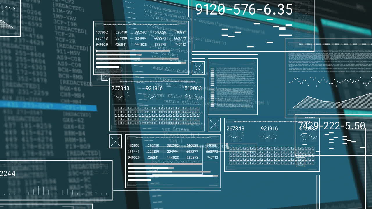Animation of digital data and coding interface with numbers on blue background