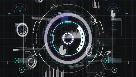 interfaz futurista con elementos circulares y animación de visualización de datos
