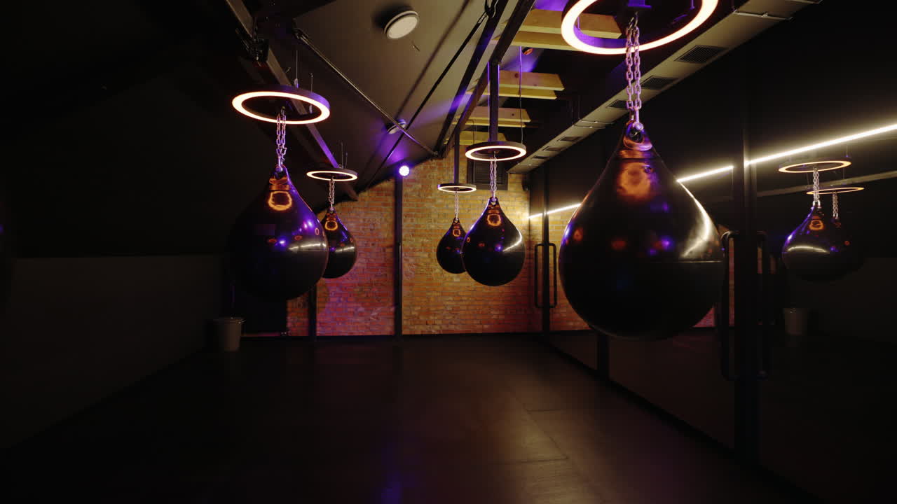 Modern Boxing Gym with Hanging Punching Bags