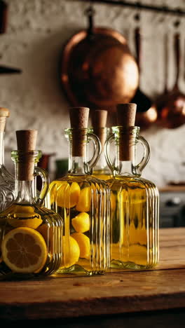 vintage kitchen with oil bottles
