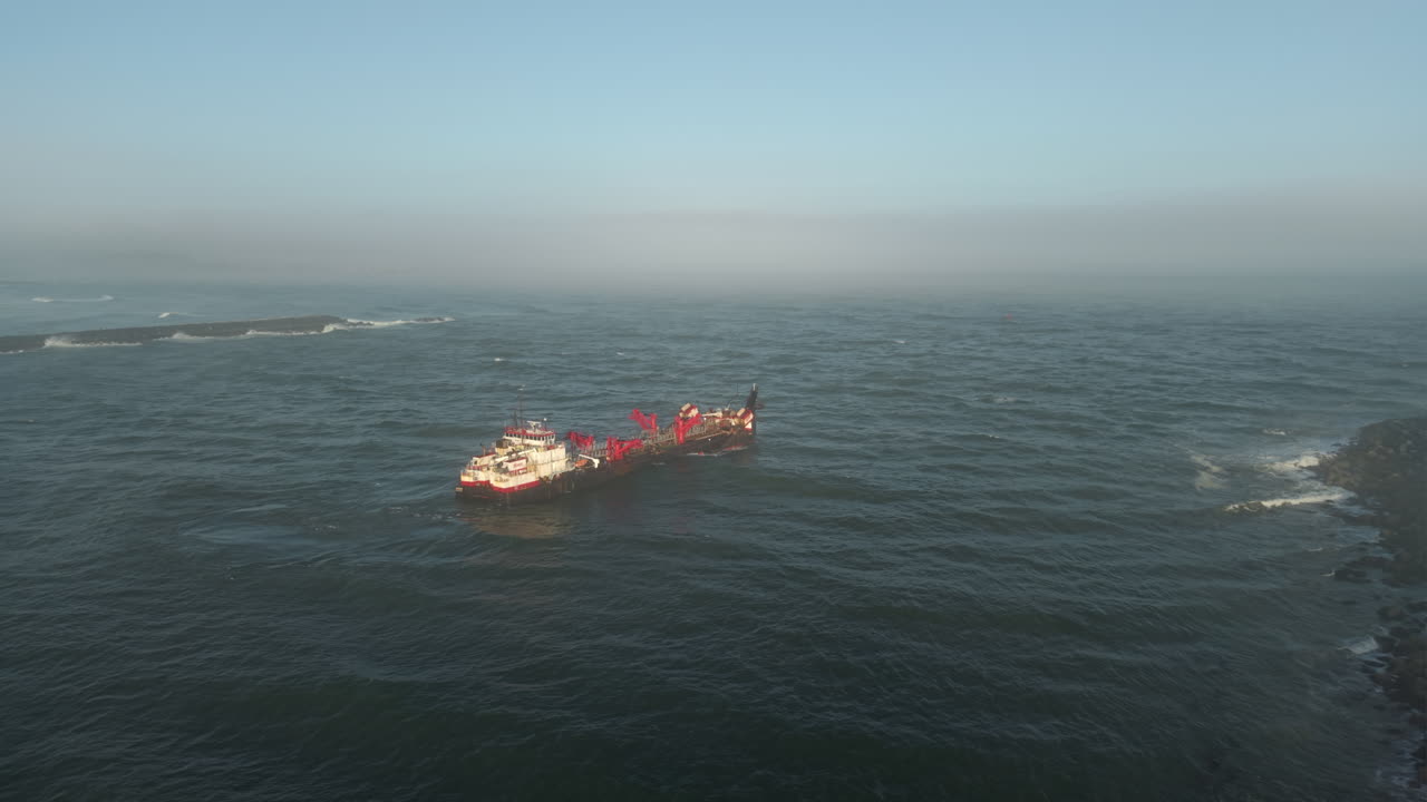 Ship on the Open Sea in Fog