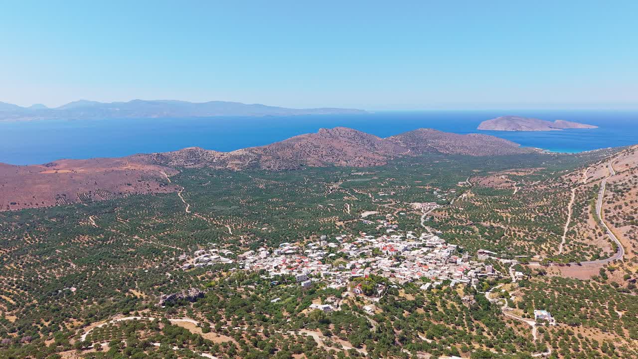 High angle view of the traditional village of Kavousi on the Greek island of Crete